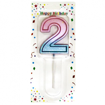 Купить Свеча-цифра в торт «2» с градиентом и золотой поталью 7 см оптом